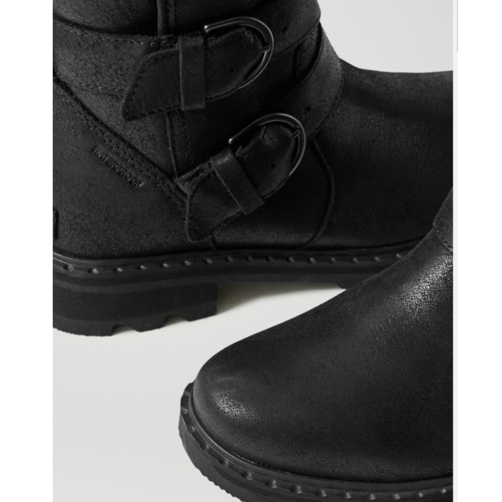 Sorel Lennox Waterproof Combat Moto Boots Cozy Shearling Fur Lined Size 9 Black - Picture 6 of 16